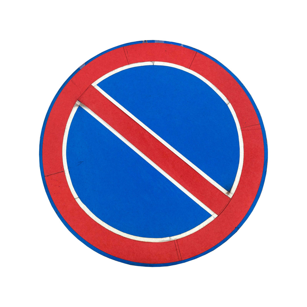 No-parking traffic sign featuring a blue circular background with a bold red border and a single red diagonal slash.