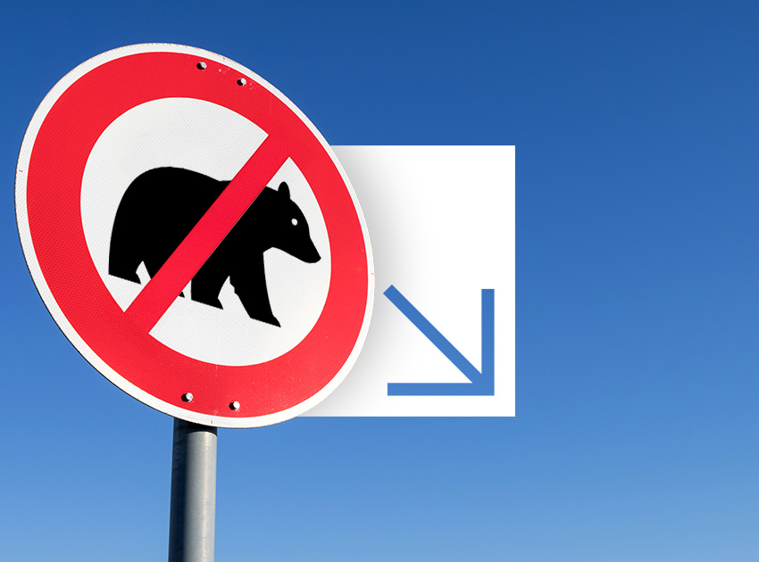 Road sign showing a bear silhouette with a prohibition symbol, used to illustrate unusual driving laws and how car hire excess insurance covers unexpected risks.